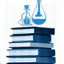 積み重ねられた本のアイコンと研究室のフラスコ